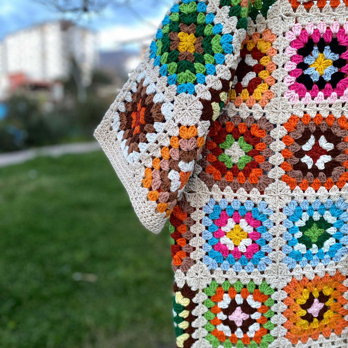 Colorful Granny Square Crochet Shirt: Lightweight Cotton Unisex Top