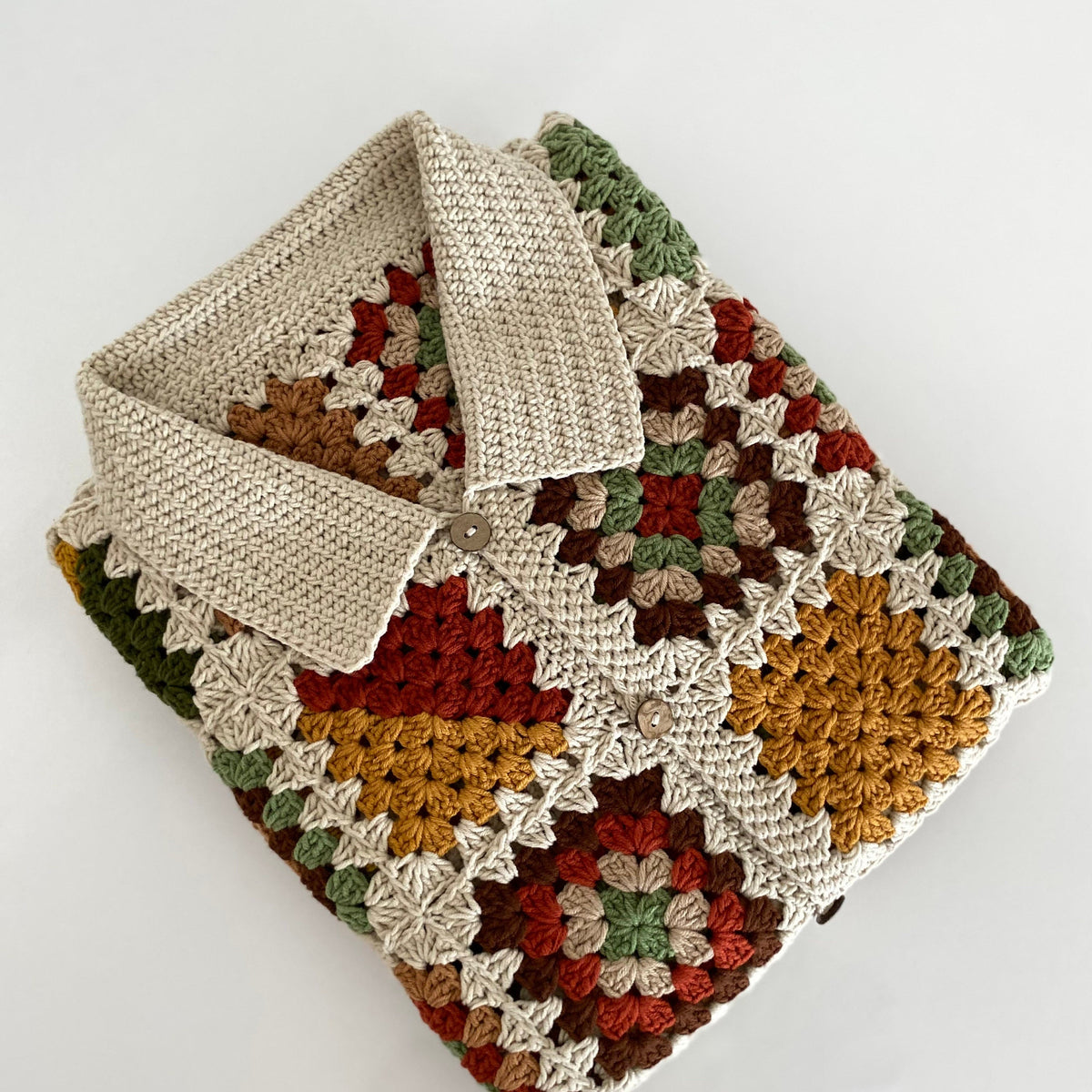Colorful Granny Square Crochet Shirt: Lightweight Cotton Summer Polo Shirt