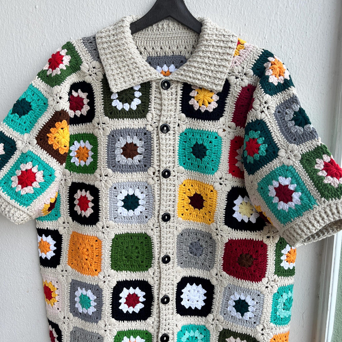 MerlaDesigns Unisex Multicolor Shirt, Summer Shirt, Crochet Square Shirt, Colorful Square Crochet Shirt, Crochet Shirt For Men,Rainbow Shirt