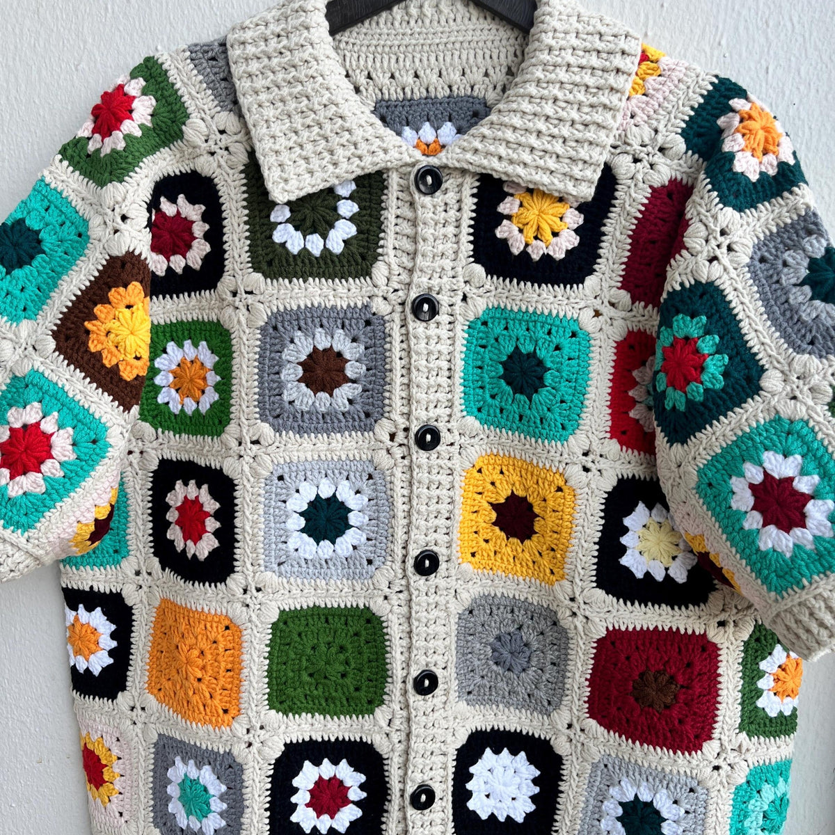 MerlaDesigns Unisex Multicolor Shirt, Summer Shirt, Crochet Square Shirt, Colorful Square Crochet Shirt, Crochet Shirt For Men,Rainbow Shirt
