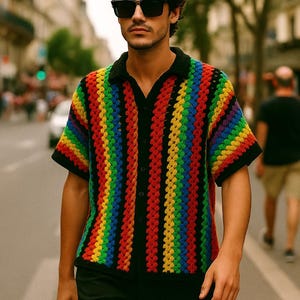 Handmade Colorful Crochet Shirt: Unisex Festival Rainbow Overshirt